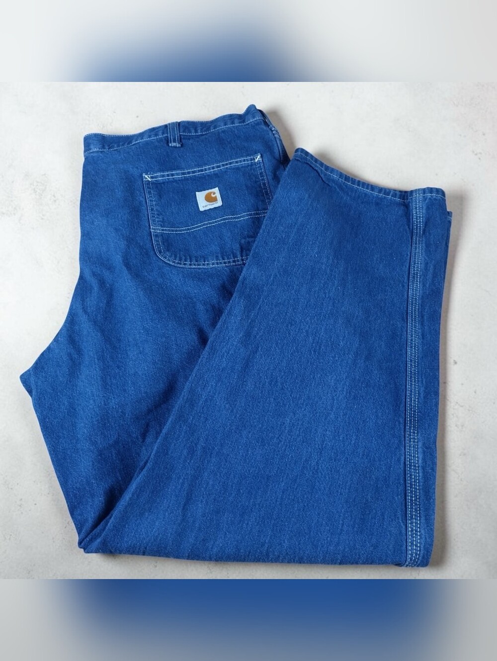 carhartt Mens 42x32 dungaree fit Carpenter Work pants Denim Deep Stitching